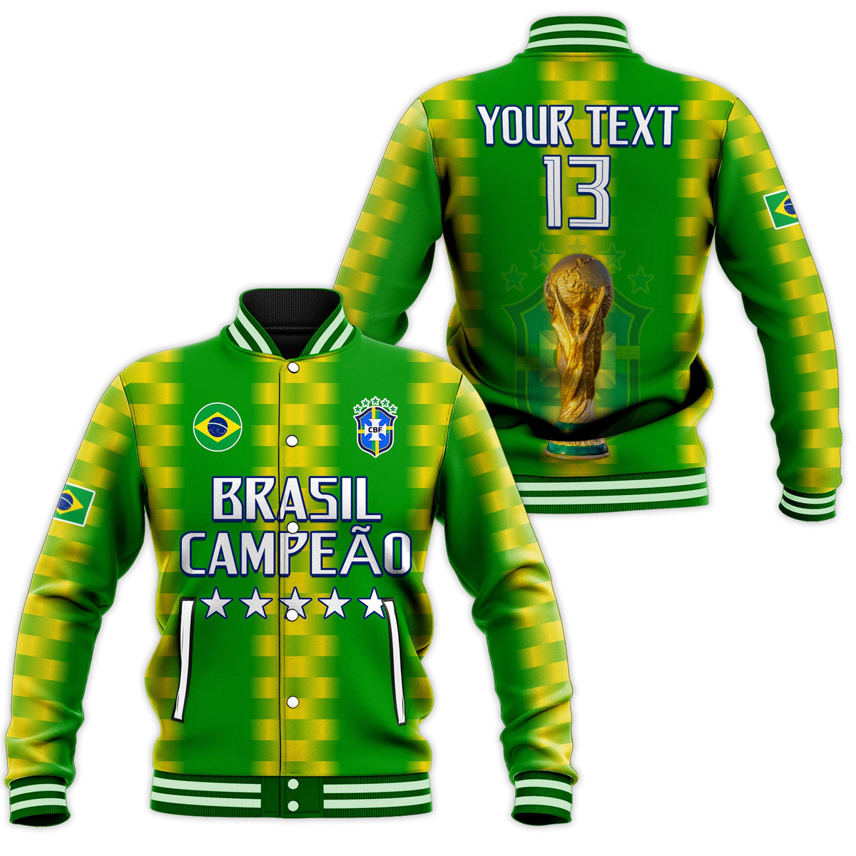 (Custom Text and Number) Brazil Football Champions Baseball Jacket Proud Selecao LT13 - Wonder Print Shop