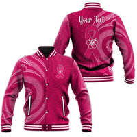Custom Personalised Breast Cancer Awareness Baseball Jacket Hibiscus Polynesian No One Fights Alone LT13 - Wonder Print Shop