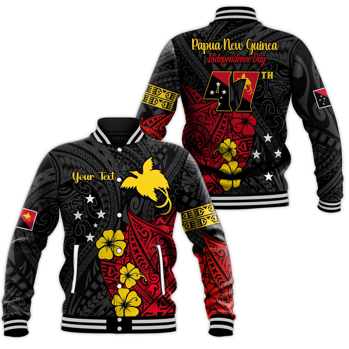 Custom Personalised Papua New Guinea Anniversary Baseball Jacket 47th Independence Day Since 1975 LT13 - Wonder Print Shop