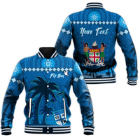 Custom Personalised Bula Fiji Day Baseball Jacket Fijian Tapa with Palm Tree 52nd Anniversary LT13 - Wonder Print Shop