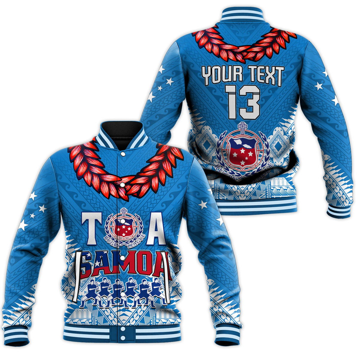 (Custom Text and Number) Toa Samoa Rugby Baseball Jacket Manu Siva Tau Style Ulafala LT13 - Wonder Print Shop