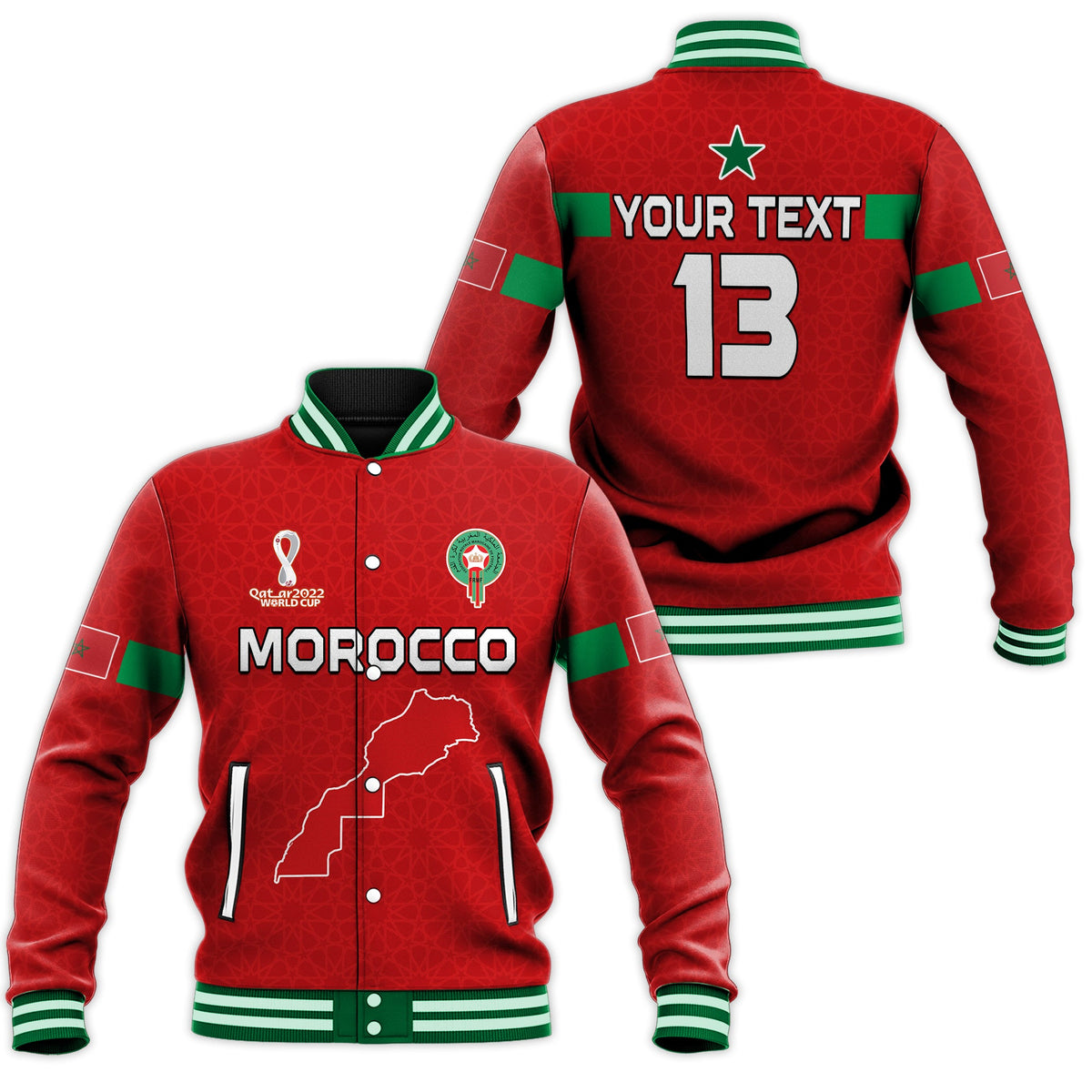 (Custom Text and Number) Morocco Football Baseball Jacket Champions World Cup New History LT13 - Wonder Print Shop