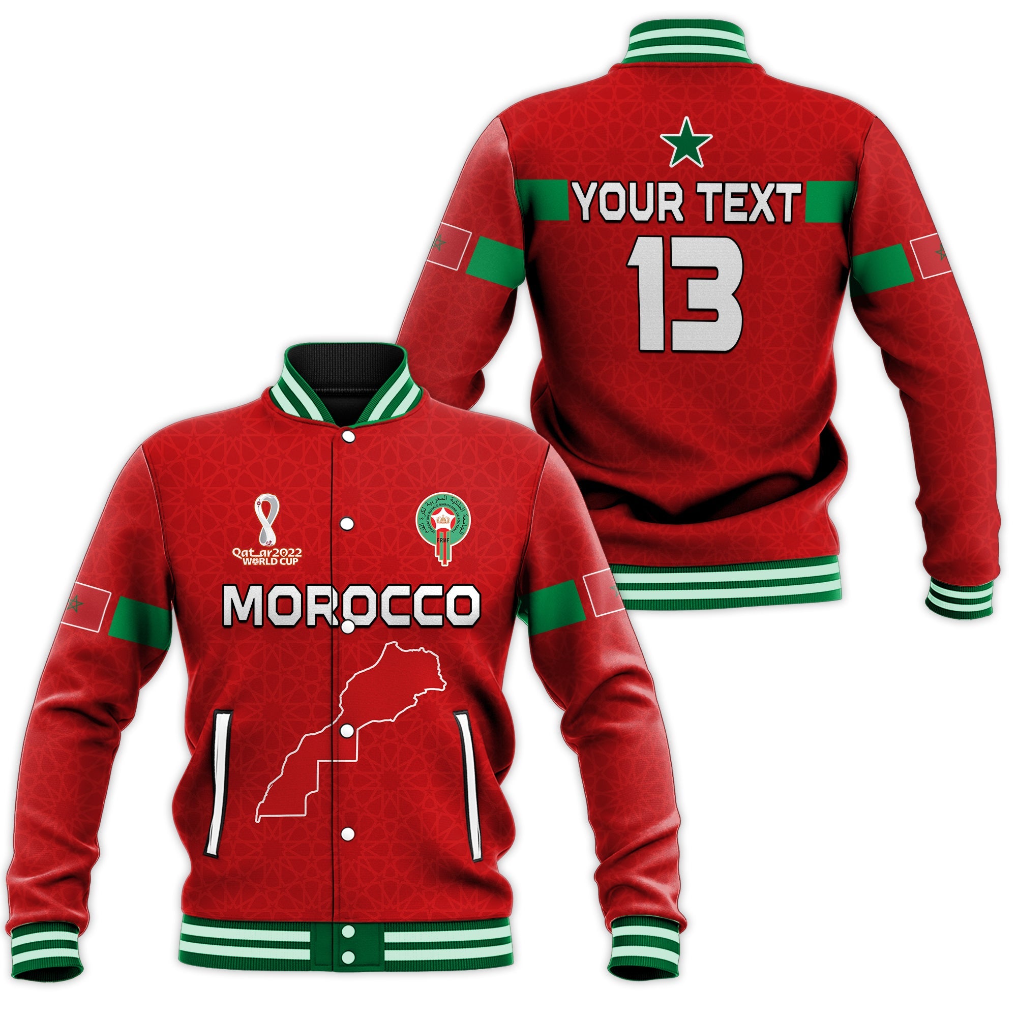 (Custom Text and Number) Morocco Football Baseball Jacket Champions World Cup New History LT13 - Wonder Print Shop