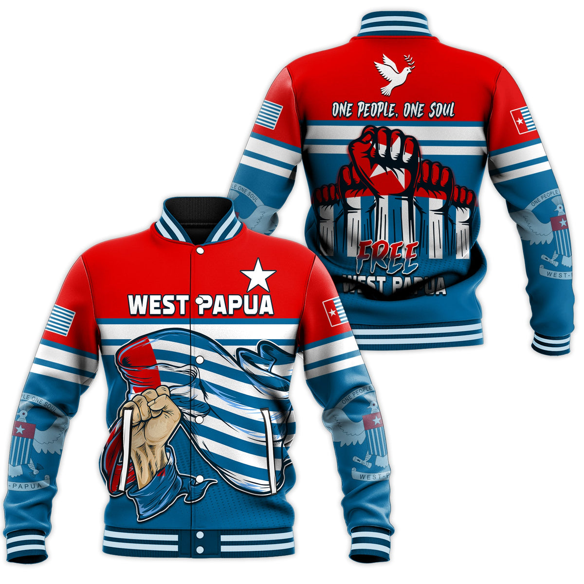 Free West Papua Baseball Jacket One People One Soul Strong West Papuan LT13 - Wonder Print Shop