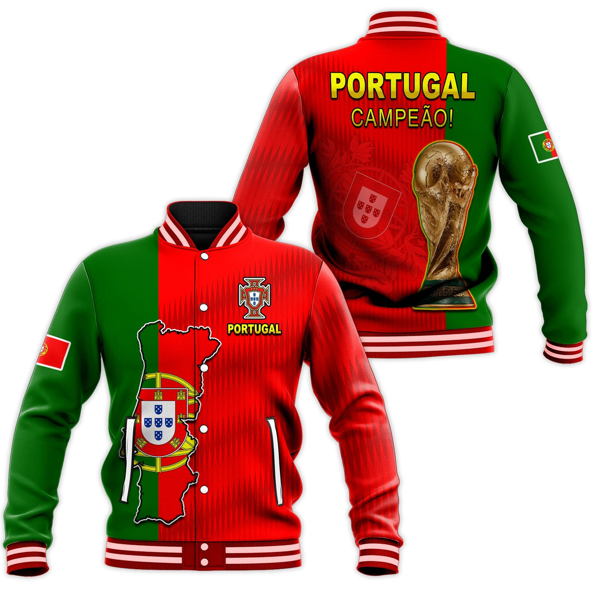 Portugal Football 2022 Baseball Jacket Style Flag Portuguese Champions LT13 - Wonder Print Shop