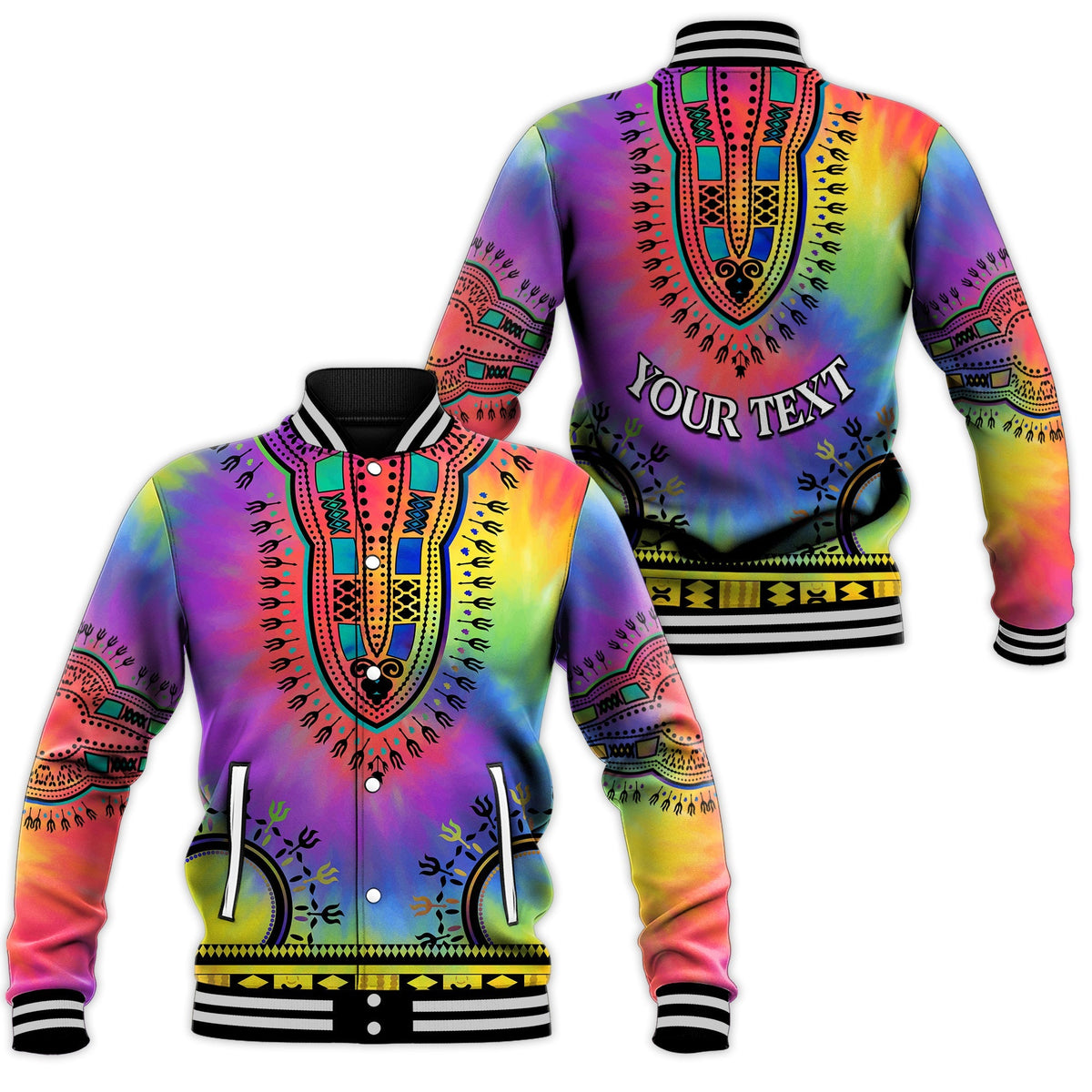 (Custom Personalised) Dashiki Tie Dye Baseball Jacket African Pattern LT13 - Wonder Print Shop