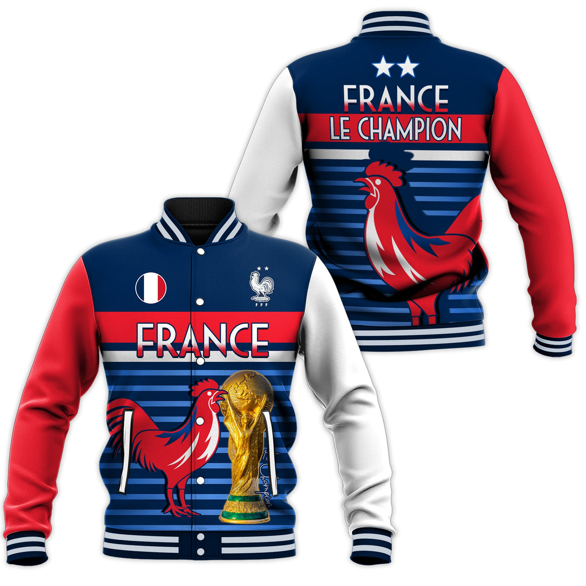 France Football The Blues Baseball Jacket Les Bleus Le Champion 2022 World Cup LT13 - Wonder Print Shop