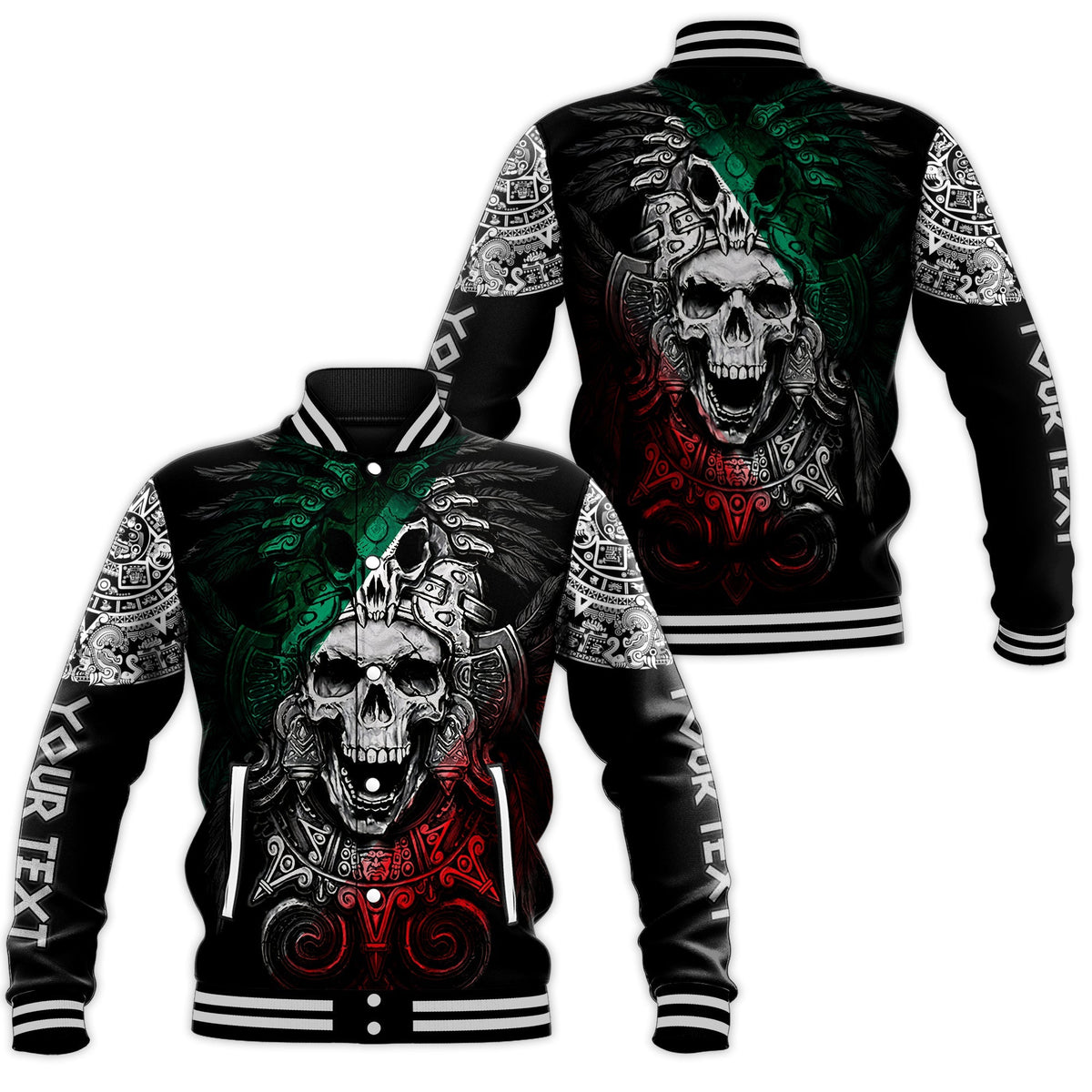 Custom Personalised Mexico Baseball Jacket Skull Eagle Aztec LT13 - Wonder Print Shop