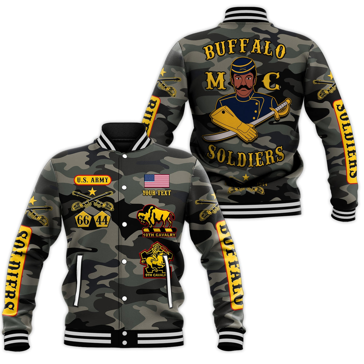 (Custom Personalised) Buffalo Soldiers Baseball Jacket Camouflage Unique LT13 - Wonder Print Shop