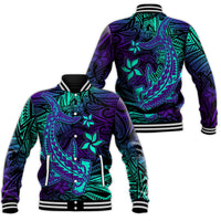Custom Personalised Polynesian Baseball Jacket Purple Paradise Hawaiian Tribal Hammerhead Shark - Wonder Print Shop