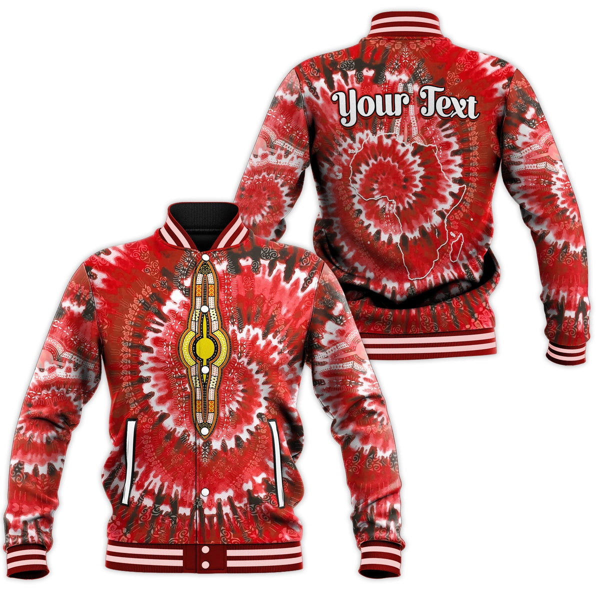 (Custom Personalised) Africa Tie Dye Baseball Jacket Red Fashion LT13 - Wonder Print Shop