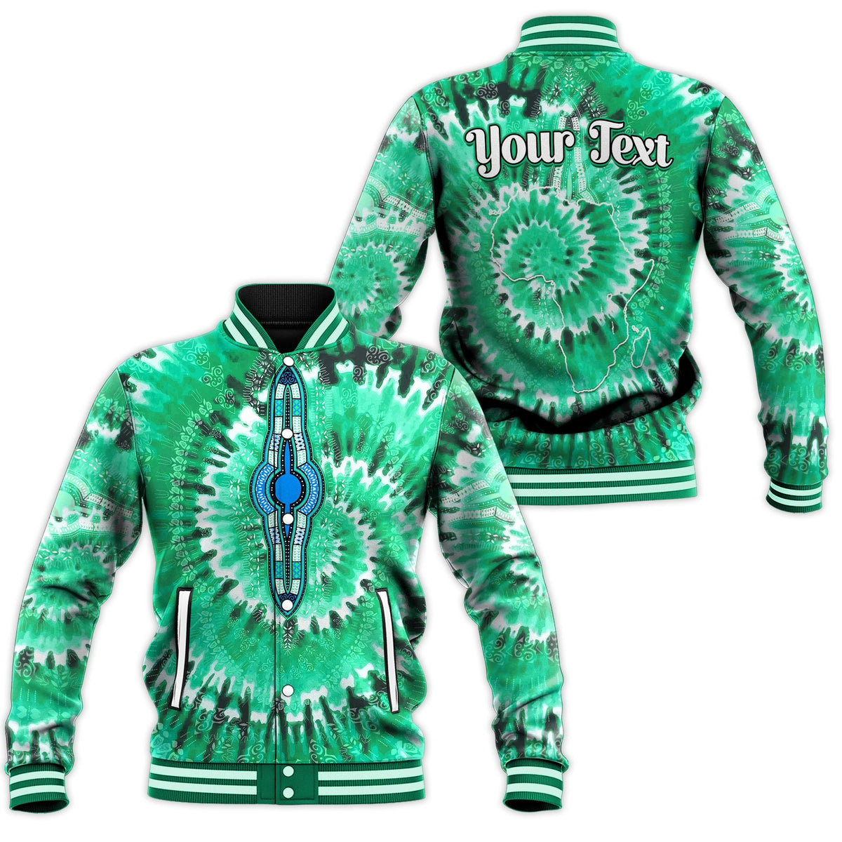 (Custom Personalised) Africa Tie Dye Baseball Jacket Green Fashion LT13 - Wonder Print Shop