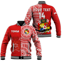 Custom Text And Number Tonga Baseball Jacket Tongan Coat Of Arms Ngatu Pattern - Wonder Print Shop