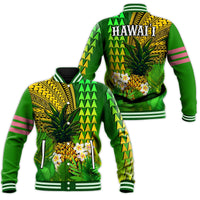 Hawaii Pineapple Baseball Jacket Plumeria Frangipani Mix Tribal Pattern LT13 - Wonder Print Shop