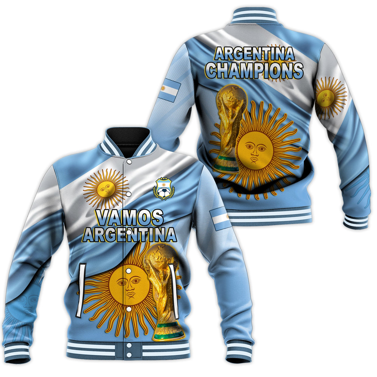 Argentina Football Baseball Jacket Vamos La Albiceleste Champions World Cup Vibe Flag LT13 - Wonder Print Shop