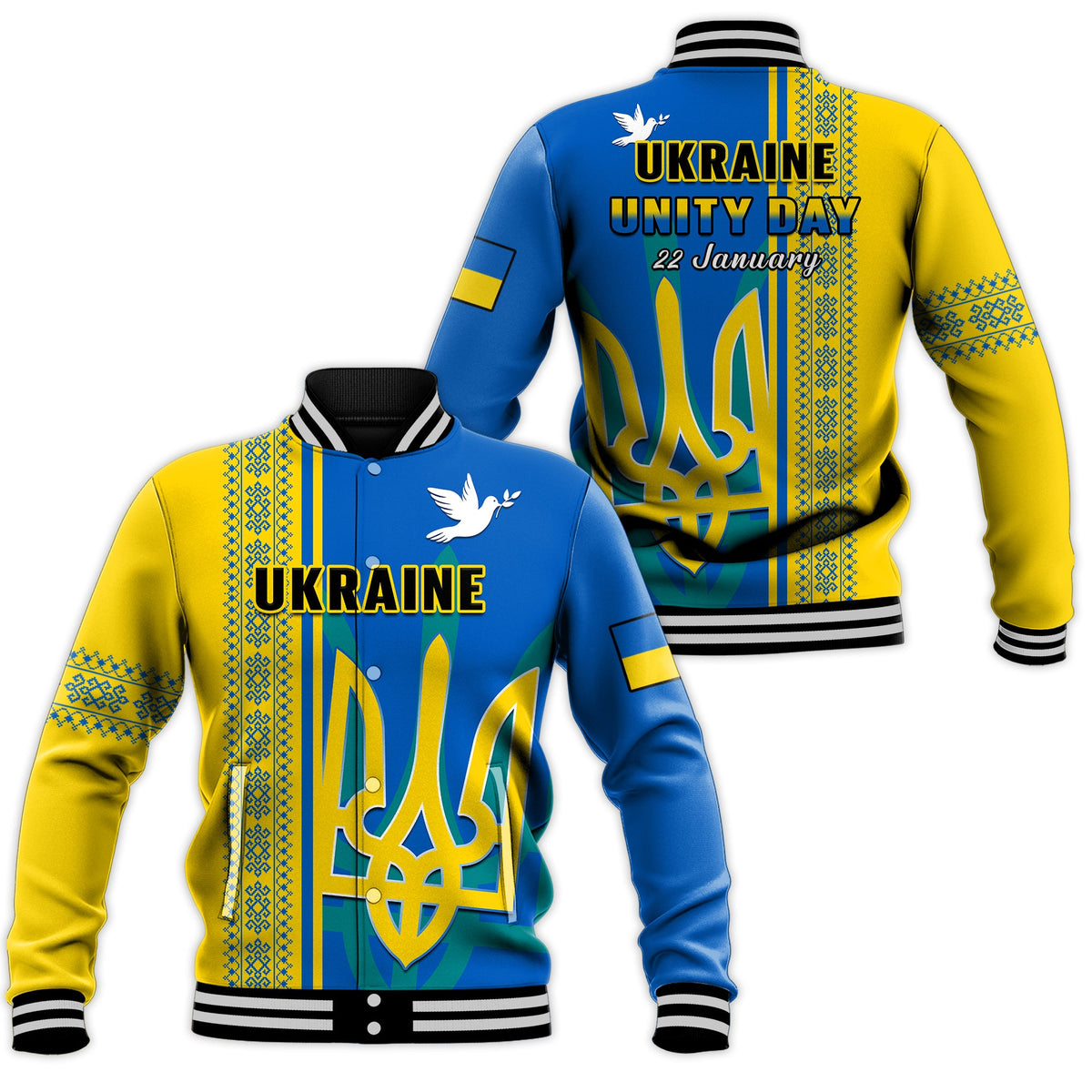Ukraine Unity Day Baseball Jacket Folk Ukrainian Coat Of Arms - Wonder Print Shop
