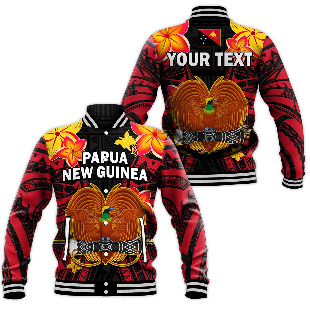 Custom Personalised Papua New Guinea Baseball Jacket PNG Bird Of Paradise Polynesian Pattern - Wonder Print Shop