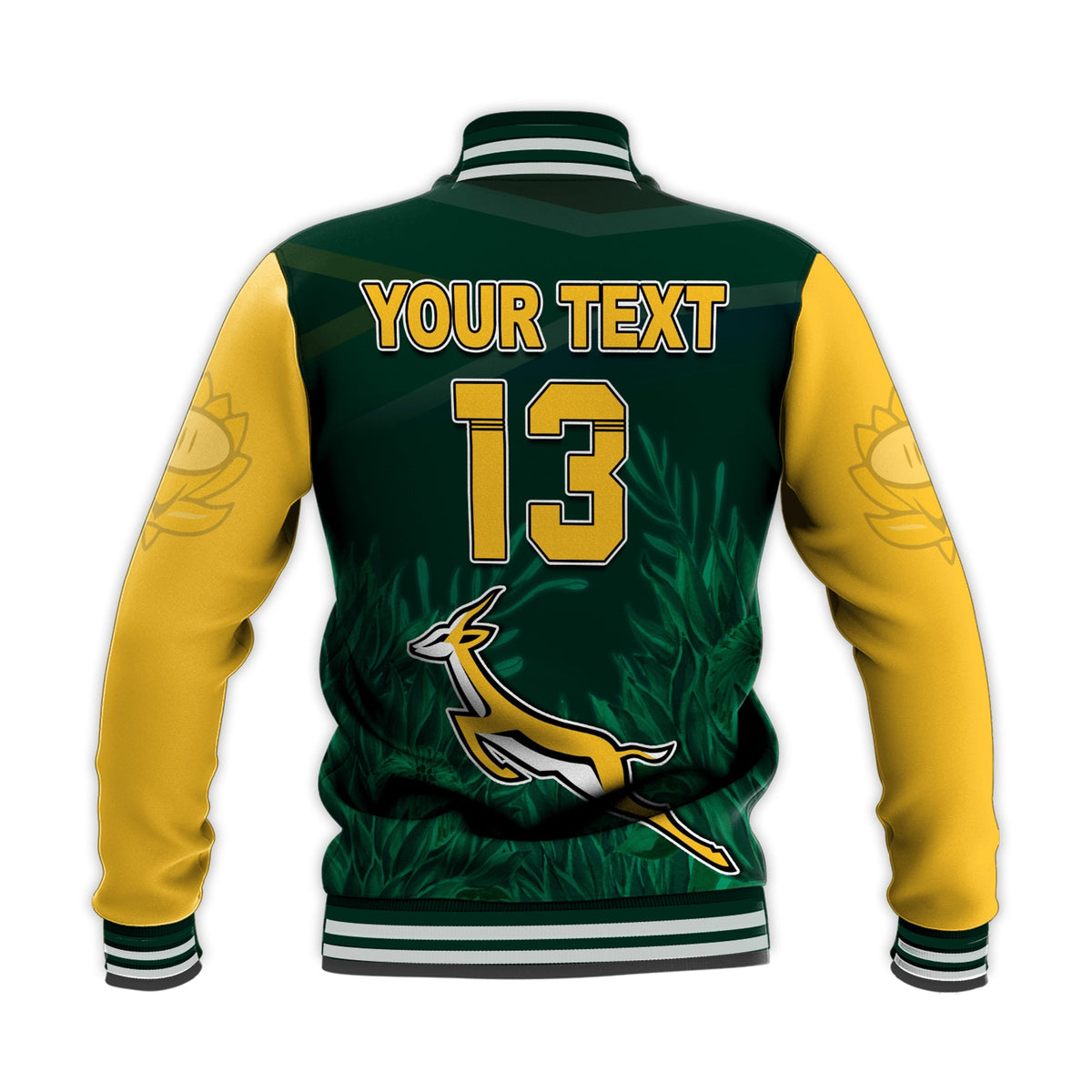 (Custom Text and Number) South Africa Rugby Baseball Jacket Springboks King Protea Go Bokke LT13 - Wonder Print Shop