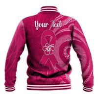 Custom Personalised Breast Cancer Awareness Baseball Jacket Hibiscus Polynesian No One Fights Alone LT13 - Wonder Print Shop