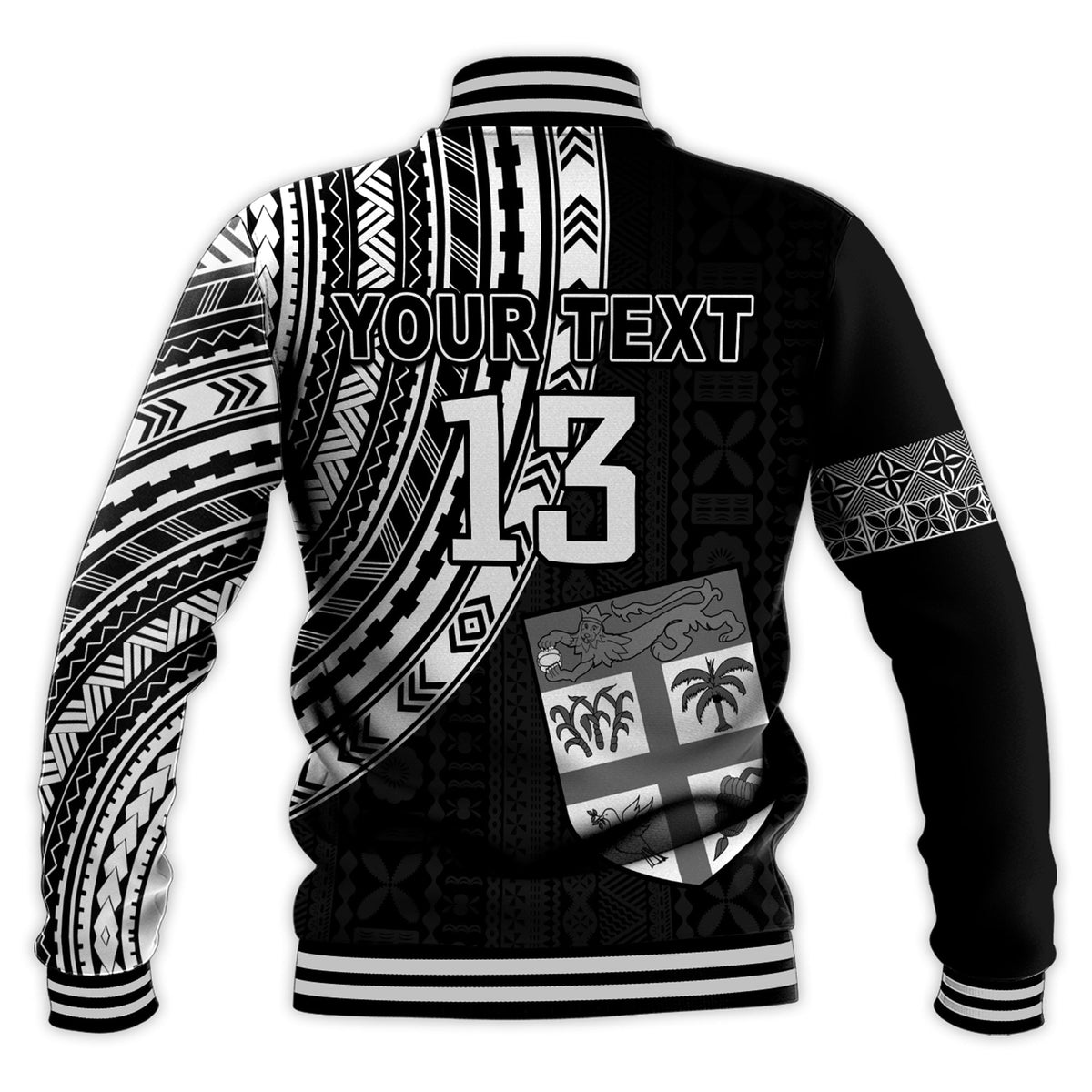 Custom Text and Number Fiji Rugby Sevens Baseball Jacket Fijian 7s Tapa Polynesian LT13 - Wonder Print Shop