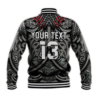 Custom Text and Number New Zealand Silver Fern Rugby Baseball Jacket All Black NZ Maori Pattern LT13 - Wonder Print Shop