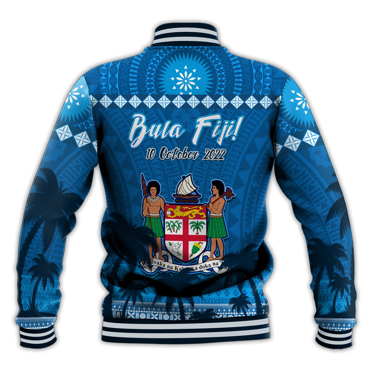 Bula Fiji Day Baseball Jacket Fijian Tapa with Palm Tree 52nd Anniversary LT13 - Wonder Print Shop