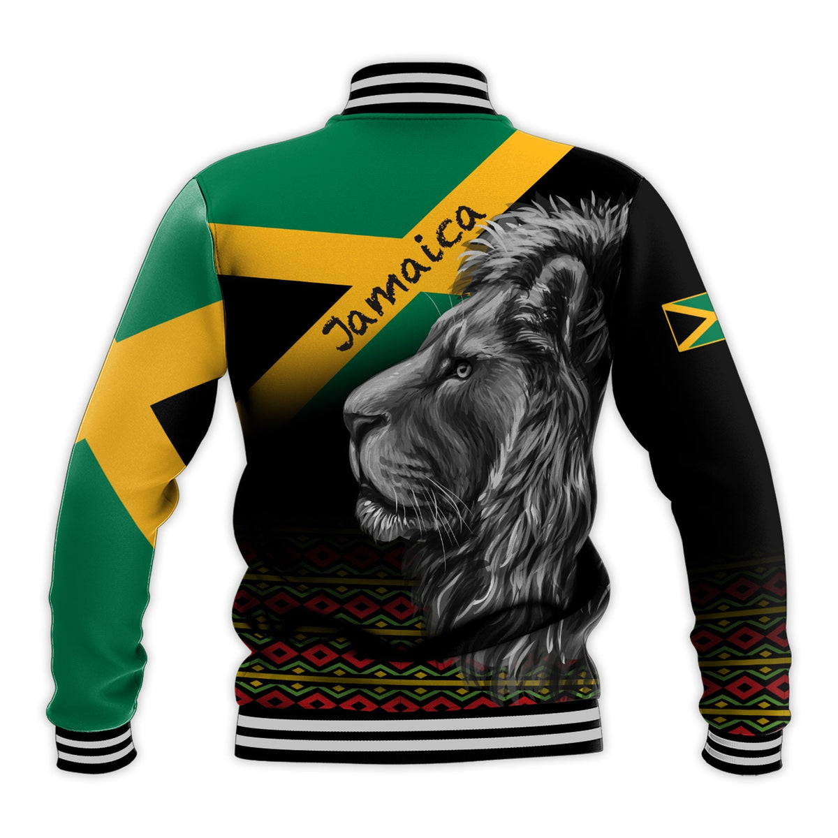 Jamaica Lion Baseball Jacket Jamaican Pattern Version Black LT13 - Wonder Print Shop
