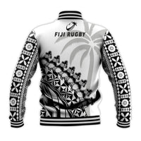 Fiji Rugby Baseball Jacket Fijian Cibi Dance Tapa Pattern White - Wonder Print Shop