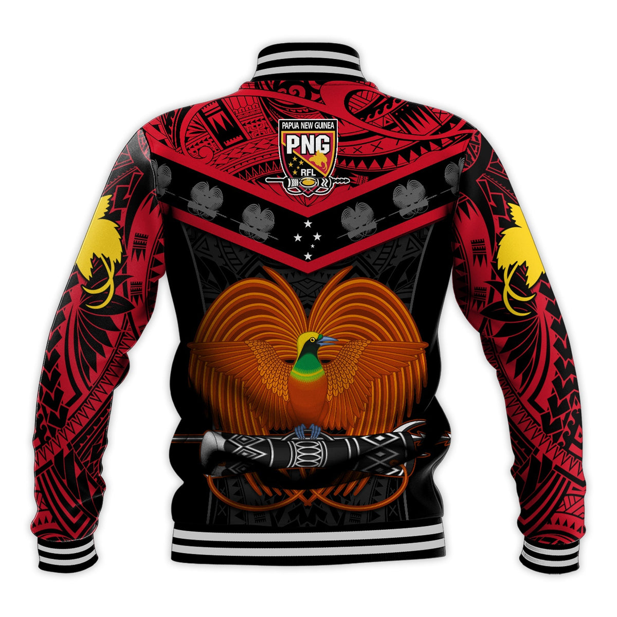 Papua New Guinea Rugby Baseball Jacket PNG Kumuls Bird Of Paradise Black - Wonder Print Shop