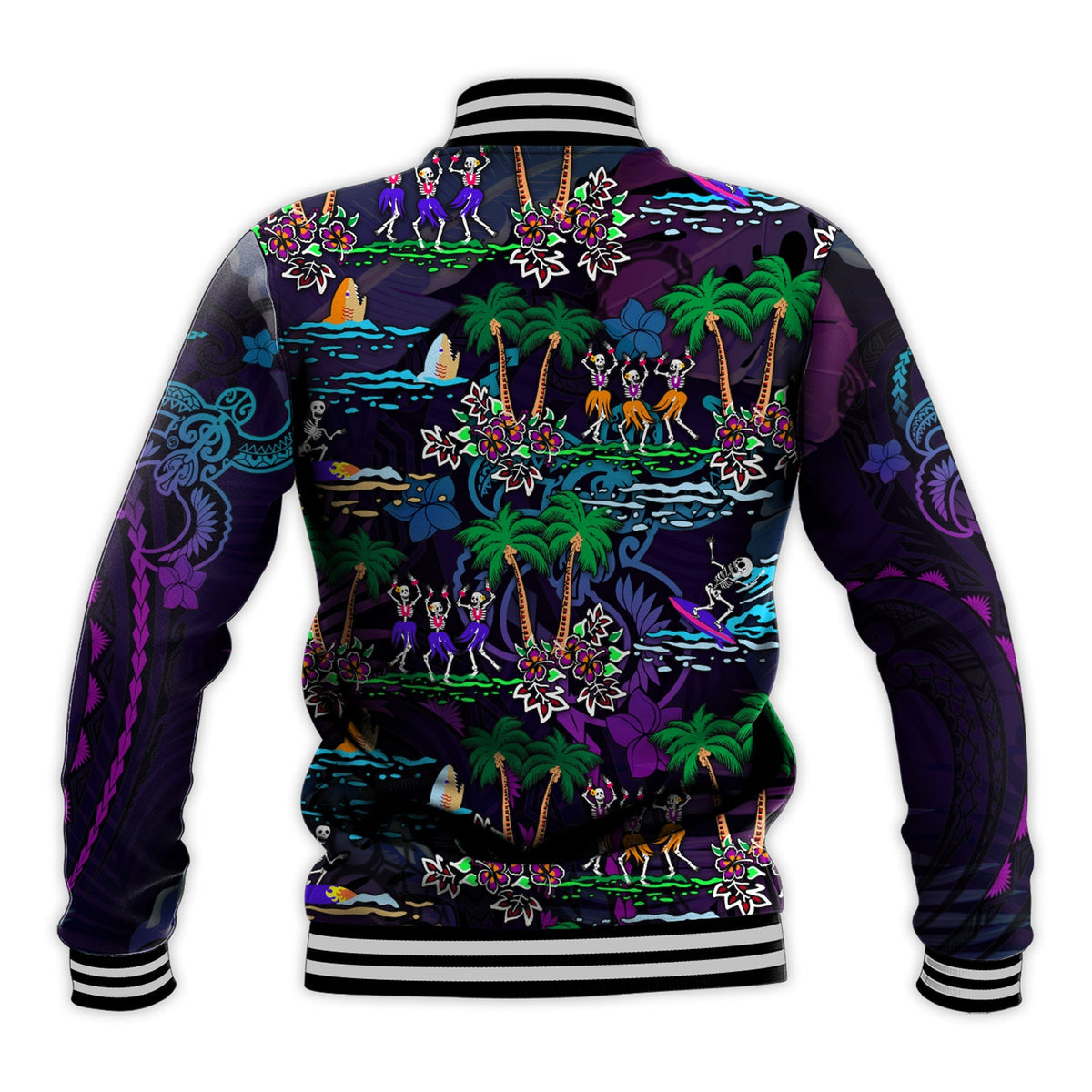 Hawaii Skeleton Dancing Baseball Jacket Halloween Hawaiian Turtle LT13 - Wonder Print Shop