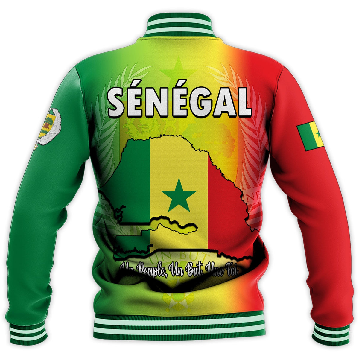 Senegal Baseball Jacket Lion With Senegal Map Reggae Style - Wonder Print Shop