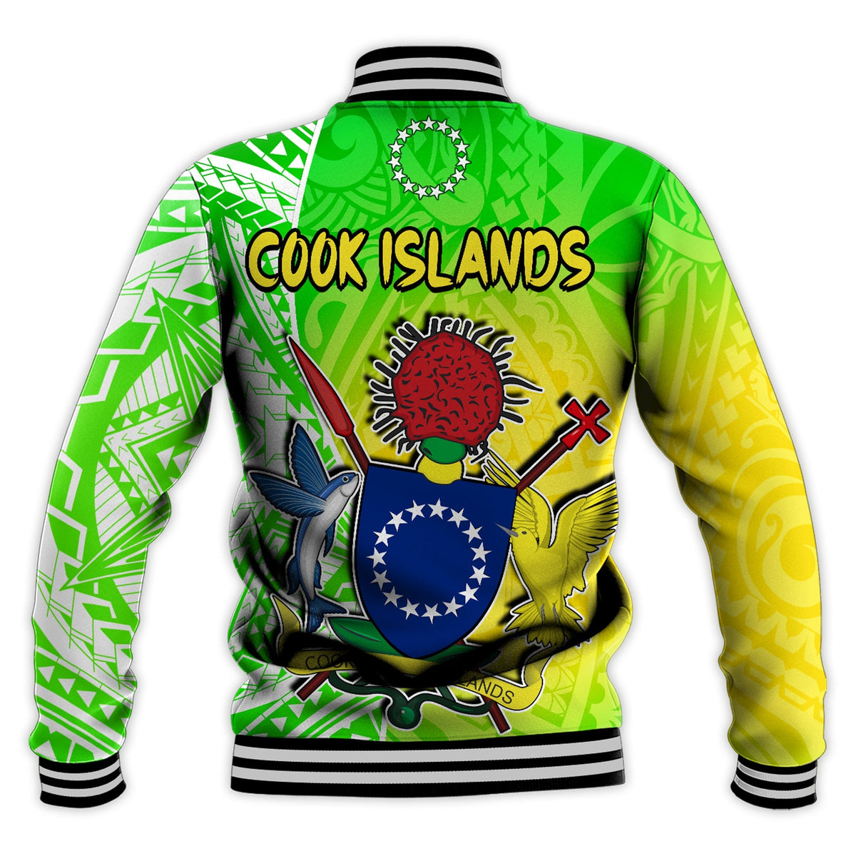 Happy Mangaia Gospel Day Baseball Jacket Cook Islands Coat of Arms Polynesian Pattern - Wonder Print Shop
