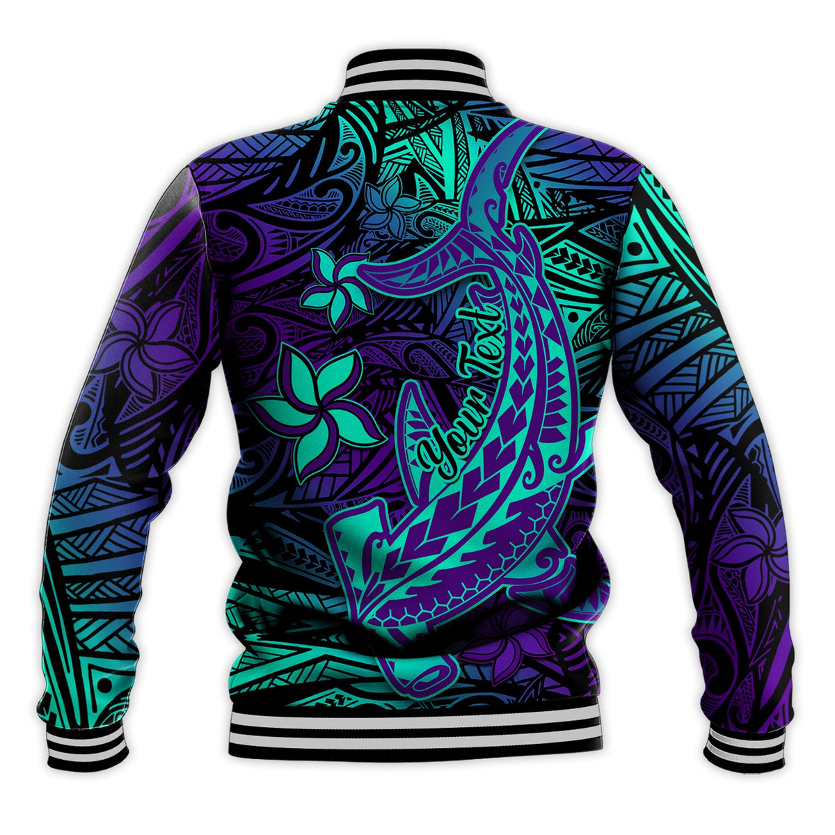 Custom Personalised Polynesian Baseball Jacket Purple Paradise Hawaiian Tribal Hammerhead Shark - Wonder Print Shop