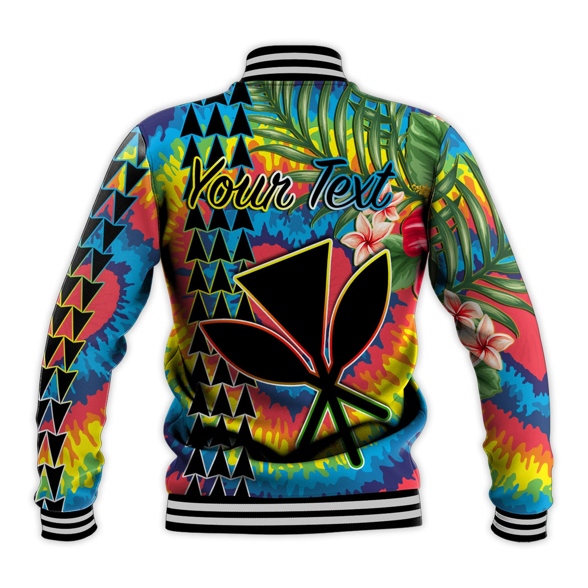 (Custom Personalised) Hawaii Rainbow Tie Dye Baseball Jacket Flowers Polynesian Hawaiian Tribal LT13 - Wonder Print Shop