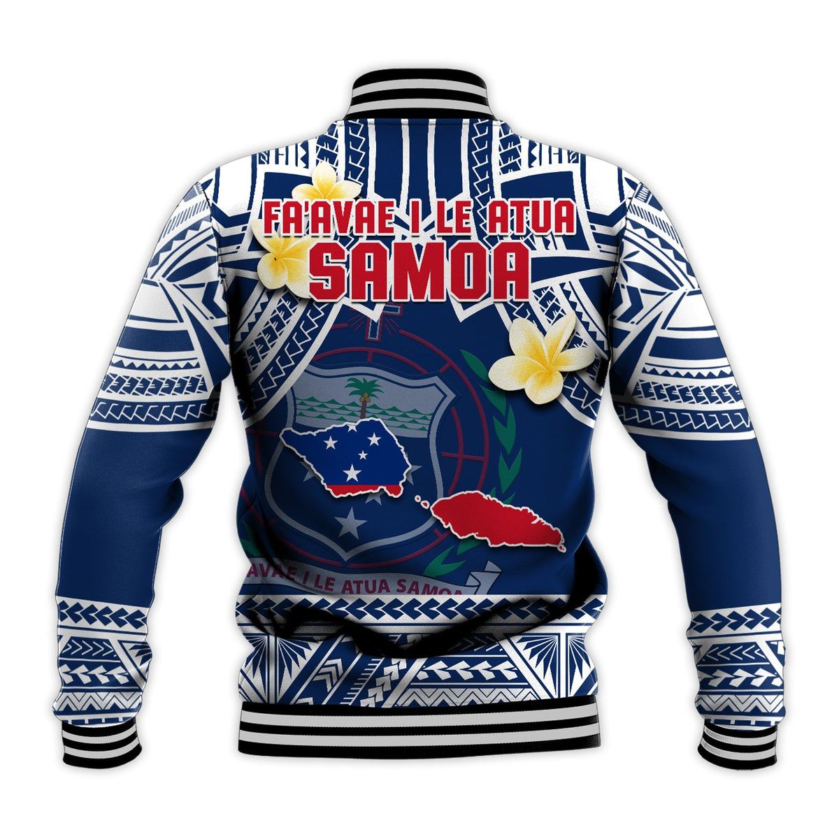 Samoa Baseball Jacket Samoan Plumeria Flowers Mix Polynesian Pattern - Wonder Print Shop