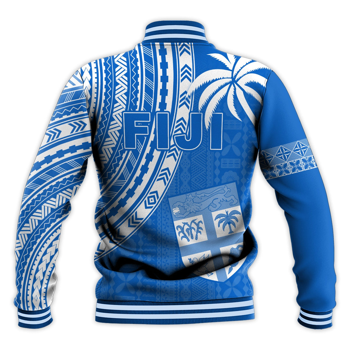 Fiji Rugby Sevens Baseball Jacket Fijian 7s Tapa Polynesian Blue Ver.01 LT13 - Wonder Print Shop