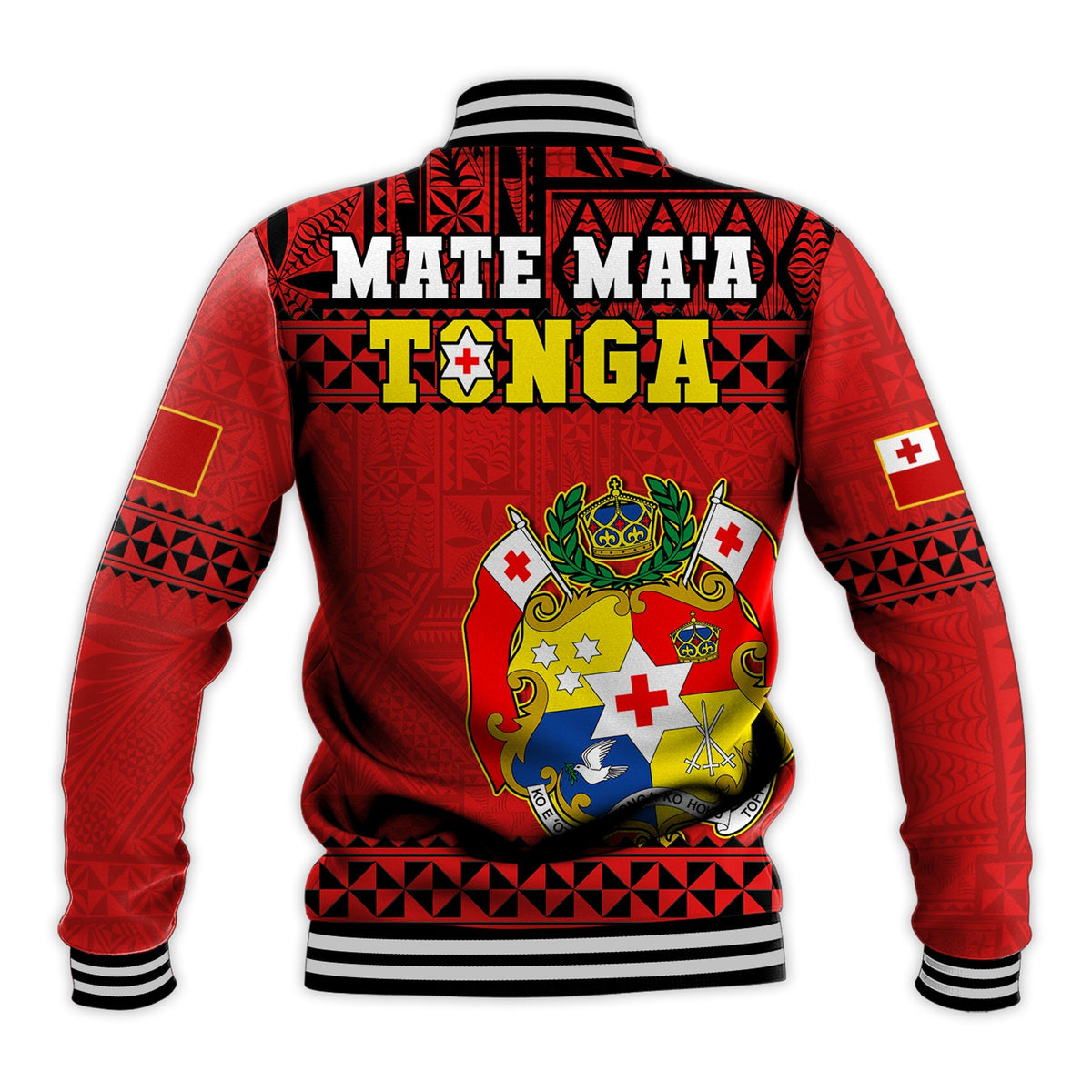 Tonga Rugby Baseball Jacket Mate Maa Tonga Pacific Ngatu Black - Wonder Print Shop