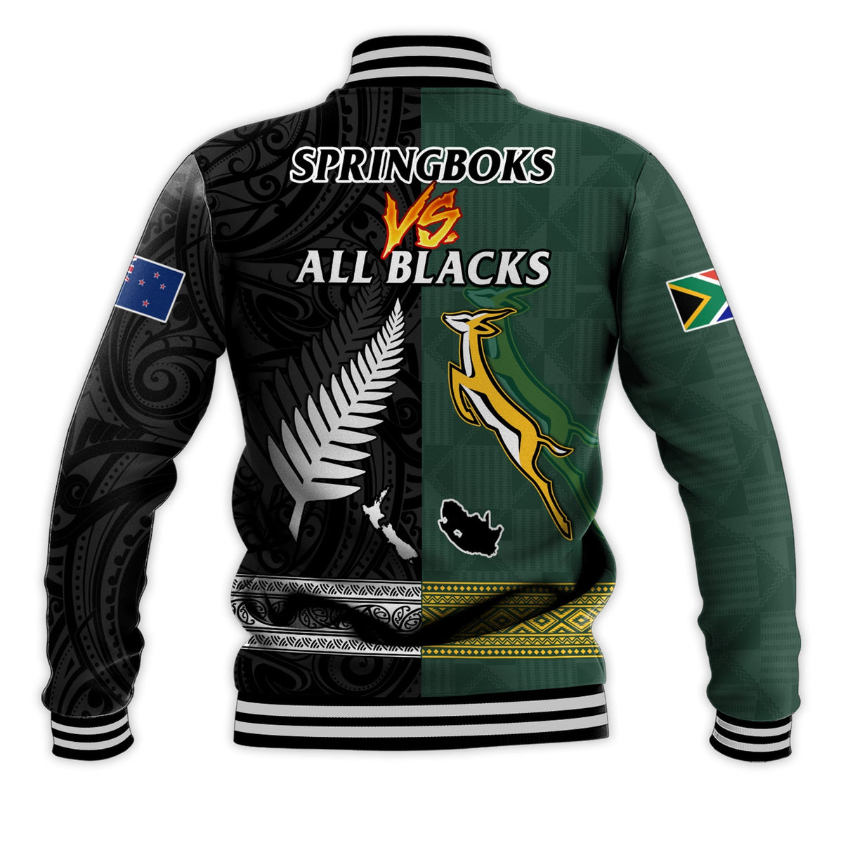 South Africa Protea and New Zealand Fern Baseball Jacket Rugby Go Springboks vs All Black LT13 - Wonder Print Shop