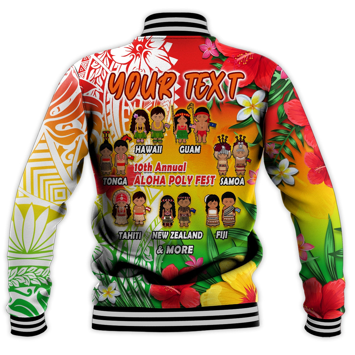 Custom Personalised Aloha Poly Fest Baseball Jacket Polynesian Pattern With Tropical Flowers - Wonder Print Shop
