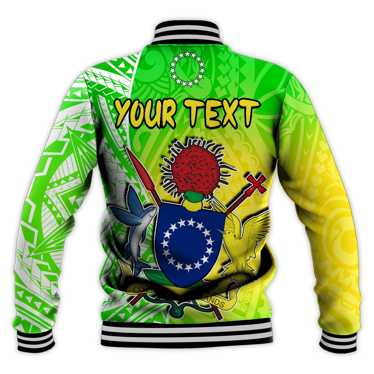 (Custom Personalised) Happy Mangaia Gospel Day Baseball Jacket Cook Islands Coat Of Arms Polynesian Pattern - Wonder Print Shop