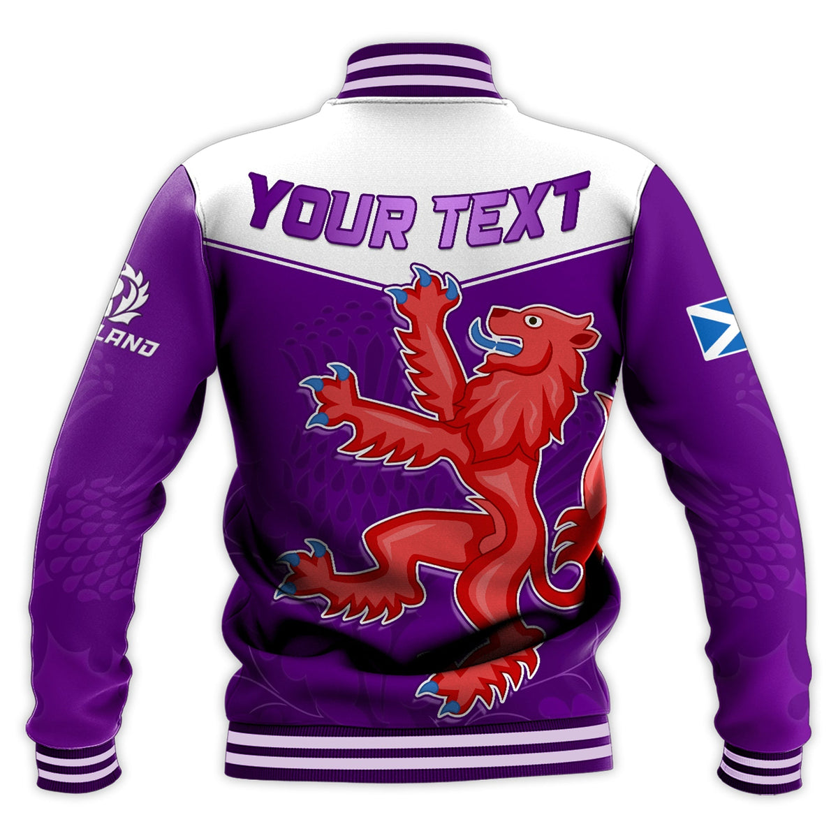 (Custom Personalised) Scottish Rugby Baseball Jacket Map Of Scotland Thistle Purple Version - Wonder Print Shop