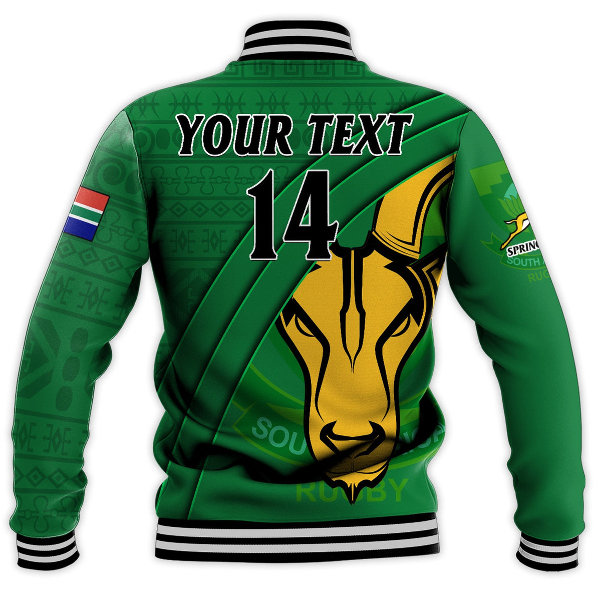 (Custom Text And Number) South Africa Rugby Baseball Jacket Bokke Springbok With African Pattern Stronger Together - Wonder Print Shop