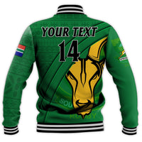 (Custom Text And Number) South Africa Rugby Baseball Jacket Bokke Springbok With African Pattern Stronger Together - Wonder Print Shop