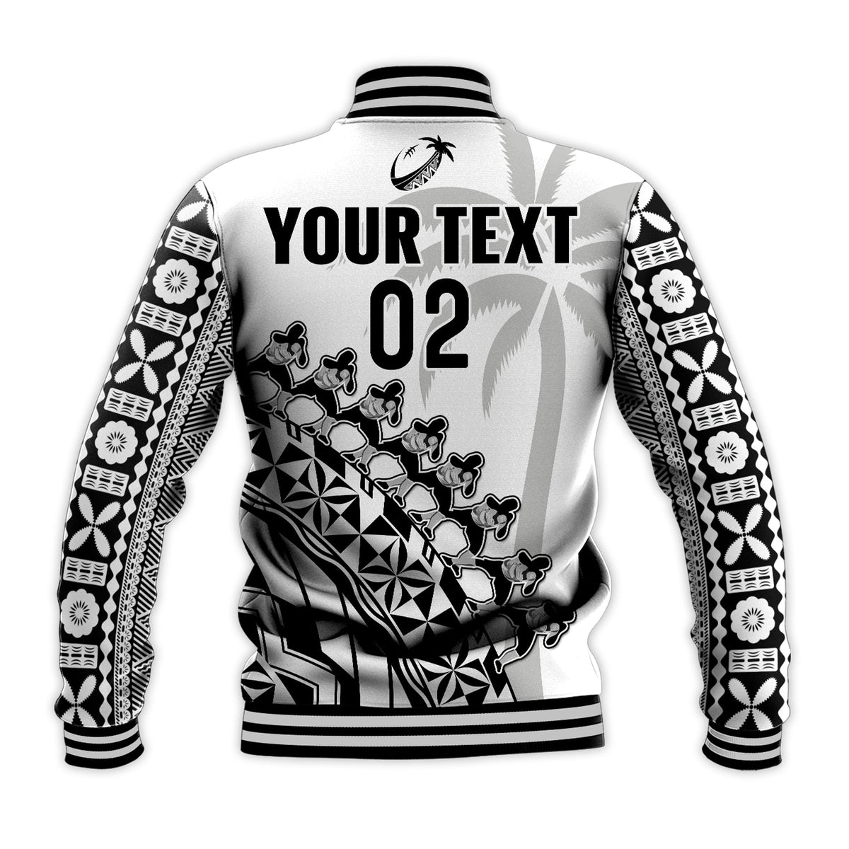 Custom Text And Number Fiji Rugby Baseball Jacket Fijian Cibi Dance Tapa Pattern White - Wonder Print Shop