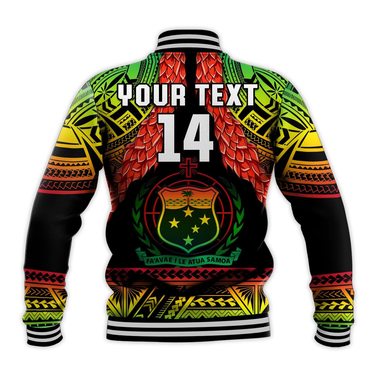 Custom Text And Number Samoa Rugby Baseball Jacket Teuila Torch Ginger Gradient Style - Wonder Print Shop