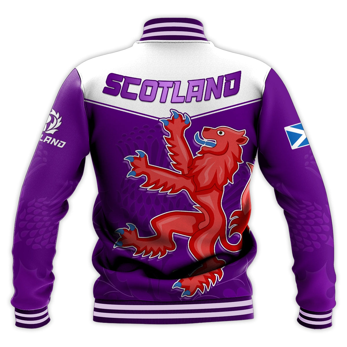Scottish Rugby Baseball Jacket Map Of Scotland Thistle Purple Version - Wonder Print Shop
