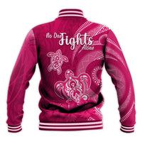 Breast Cancer Awareness Baseball Jacket Hibiscus Polynesian No One Fights Alone LT13 - Wonder Print Shop