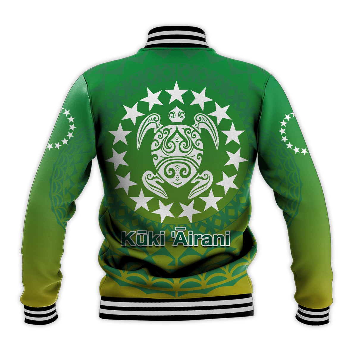 Cook Islands Baseball Jacket Circle Pattern Mix Sea Turtle Green Version - Wonder Print Shop
