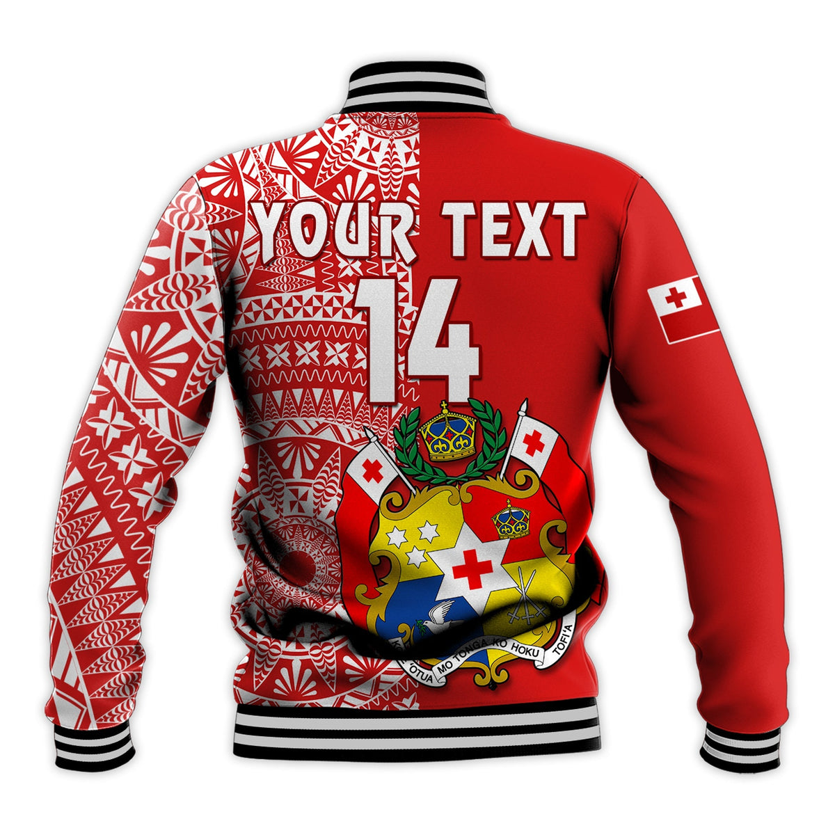 Custom Text And Number Tonga Baseball Jacket Tongan Coat Of Arms Ngatu Pattern - Wonder Print Shop
