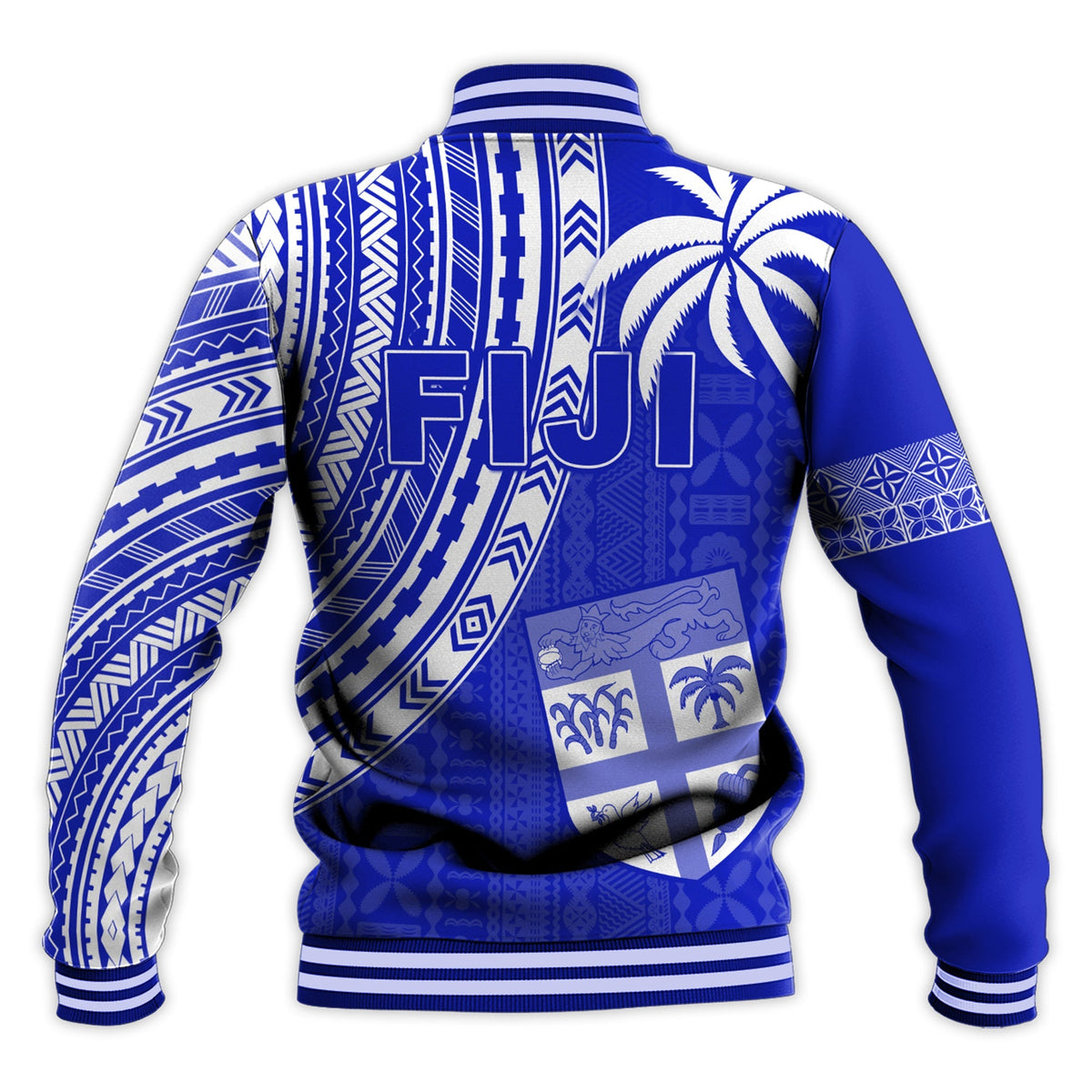 Fiji Rugby Sevens Baseball Jacket Fijian 7s Tapa Polynesian Blue Ver.02 LT13 - Wonder Print Shop